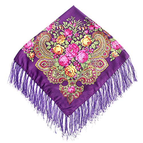 Lazzboy Frauen Lady Folk-Custom Print Quaste Square Schal Wrap Schal Travel Schal(N) von Lazzboy
