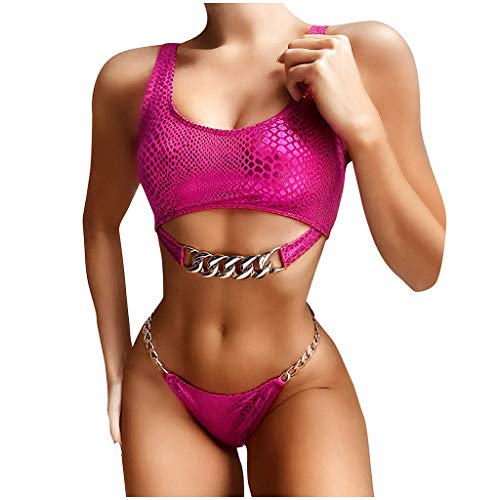 Lazzboy Frauen Leopard Gedruckt Bikini Push-up Gepolsterte Bademode Badeanzug Set Damen Bandage Gepolstert Halter Bandeau Mit Elastischem Verband(Pink,M) von Lazzboy