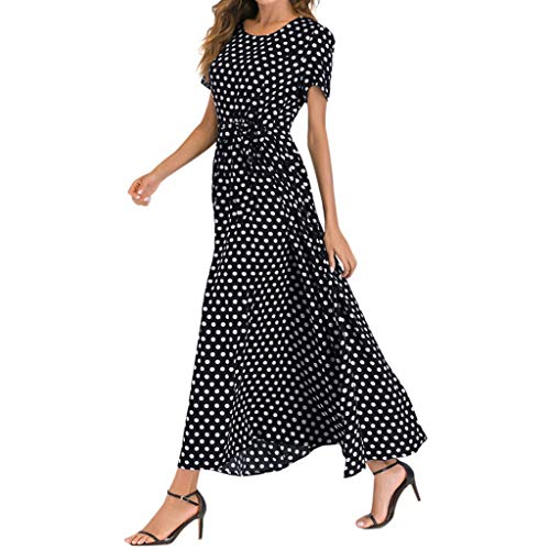 Lazzboy Frauen Oansatz Kurzarm Strand Polka Dot Verband Lange Maxi Dress Neckholder 1950er Vintage Retro Rockabilly Kleider Petticoat Faltenrock Cocktail Festliche(Schwarz,XL) von Lazzboy