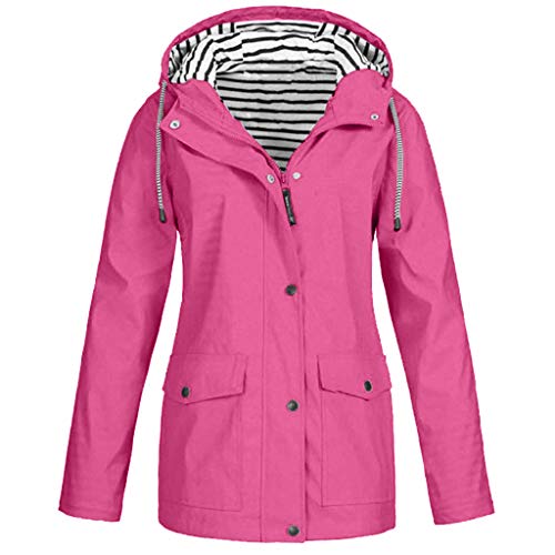 Lazzboy Frauen Regenjacke Plus Größe Wasserdichter Kapuze Regenmantel Winddicht Damen Kapuzen Outdoor Windfester Mantel Allwetterjacke übergangsjacke(Pink,M) von Lazzboy