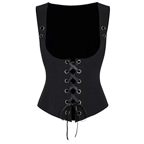 Lazzboy Frauen Sommer Solide ärmellose Kreuz Ringe Lace Up Lässige Weste Top Hemd Kariertes Bluse Karohemd V-Ausschnitt Casual Blusenshirt Mit Einstellbare ärmeln M-XXXL(Schwarz,2XL) von Lazzboy