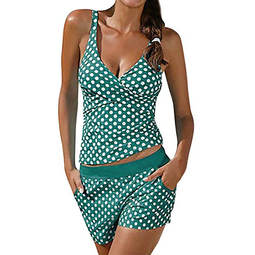 Lazzboy Frauen Tankini Badeanzug Bikini Beachwear Bademode Gepolstert Push Up Plus Damen übergröße Punktdruck Sets Gepolsterte(Grün,L) von Lazzboy