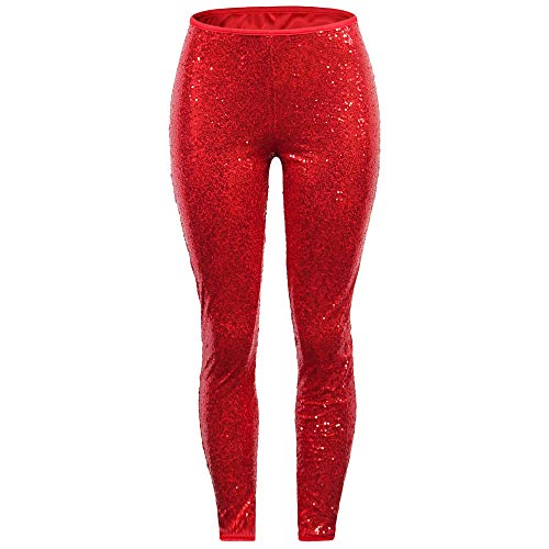 Lazzboy Frauen Plus Größe glänzende Pailletten-dünne Gamaschen-Hosen-Damen-reizvolle Clubwear-Hose(3XL,Rot) von Lazzboy