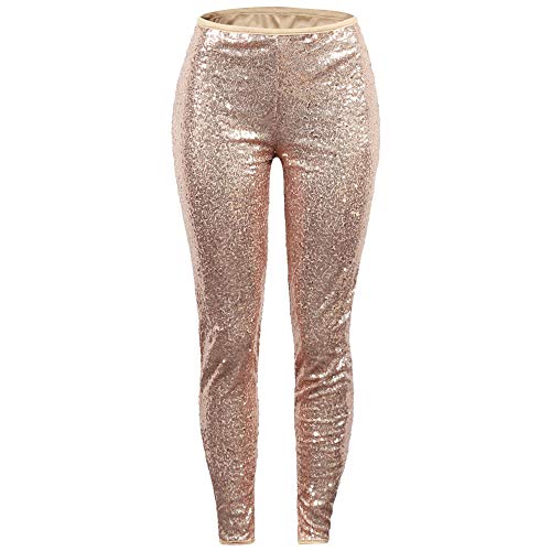Lazzboy Frauen Plus Größe glänzende Pailletten-dünne Gamaschen-Hosen-Damen-reizvolle Clubwear-Hose(L,Gold) von Lazzboy