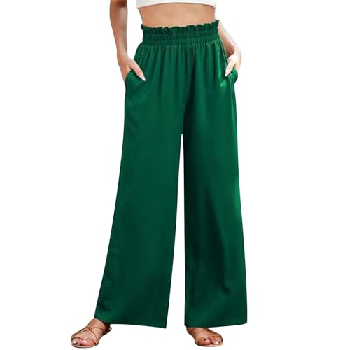 Lazzboy Freizeithose Damen Elastische Hoch Taillierte Hose Mit Weitem Bein Für Schlankmachender Und Drapierter Yogahose Sporthose Aktive Freizeit Kordelzug Lose Lounge Pants (Dunkelgrün,XXL) von Lazzboy