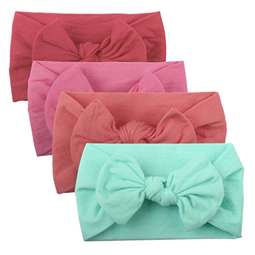 Lazzboy Haarband Baby Stirnband Mädchen Bowknot Turban Headwrap Knot Neugeborenen Säugling Kleinkind Festes Bogen 4pcs Zusätze Headwear(B) von Lazzboy