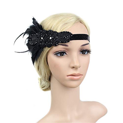 Lazzboy Haarschmuck Damen Karneval Kostüm Burlesque Outfit Kopfschmuck 20er Jahre Haarband Stirnband Kostüm Accessoires Flapper Feder Schwarz (Feder) von Lazzboy