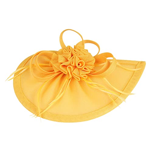 Lazzboy Haarschmuck Für Damen Fascinator Braut Aus Mesh Elegant Netzschleier Vintage Headwear Haar Accessoire Kopfbedeckung Blumen Stirnband Karneval Tea Party Cocktail Cosplay (Gelb) von Lazzboy