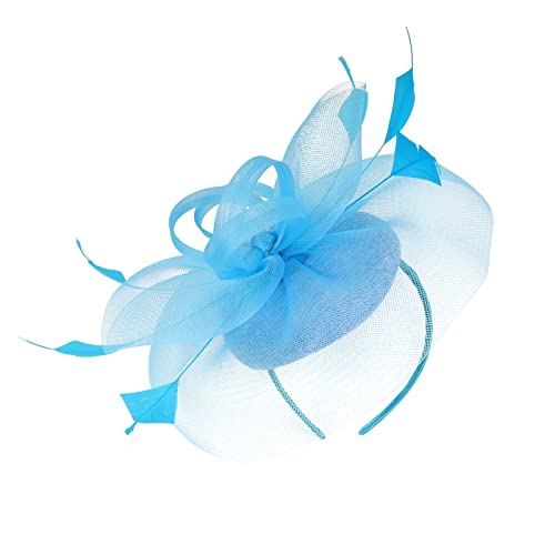 Lazzboy Haarschmuck Für Damen Fascinator Feder Kopfschmuck Karneval Hut Blume Haar Mesh Elegant Haarklammer Cocktail Tea Party Kopfbedeckung Stirnband Haarnadel Hochzeit (Hellblau) von Lazzboy