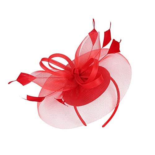 Lazzboy Haarschmuck Für Damen Fascinator Feder Kopfschmuck Karneval Hut Blume Haar Mesh Elegant Haarklammer Cocktail Tea Party Kopfbedeckung Stirnband Haarnadel Hochzeit (Rot) von Lazzboy