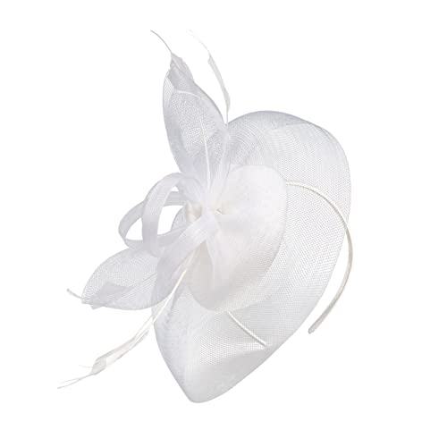 Lazzboy Haarschmuck Für Damen Fascinator Feder Kopfschmuck Karneval Hut Blume Haar Mesh Elegant Haarklammer Cocktail Tea Party Kopfbedeckung Stirnband Haarnadel Hochzeit (Weiß) von Lazzboy