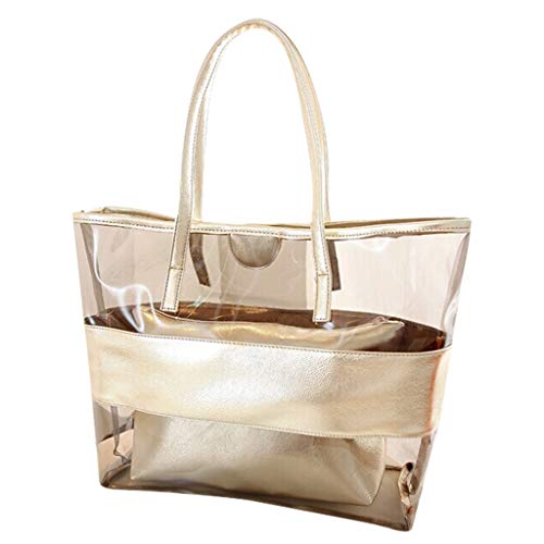 Lazzboy Handtasche Schultertasche Dame Große Kapazität Transparente Strandgelee (Gold) von Lazzboy