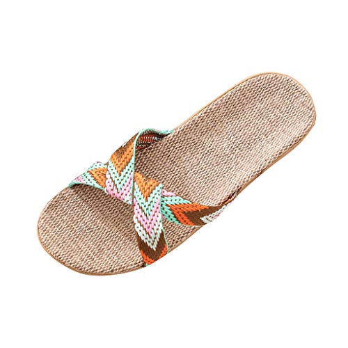 Lazzboy Hausschuhe Damen Pantoffeln Slipper Strand Casual Indoor Home On Schuhe Leinen Flache Sandalen Zuhause Atmungsaktiv rutschfest Bequem Sohle Waschbar Schlappen Badeslipper (Orange,39) von Lazzboy