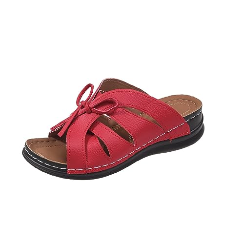Lazzboy Hausschuhe Damen Strandsandalen Hohl Casual Flache Schuhe Sandalen Barfuss Strand Sandale Badelatschen Pantoletten Orthopädische Flip Flops Lustig Dusch Badeschuhe (Rot,39) von Lazzboy
