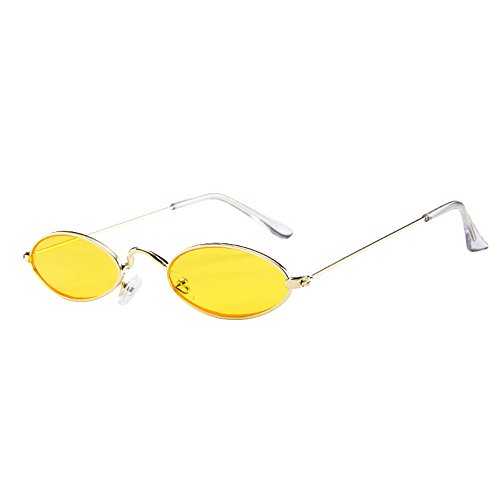 Lazzboy Herren Damen Retro Kleine Ovale Sonnenbrille Metallrahmen Shades Eyewear Unisex Reise Für Brillen Katzenauge Metall Rand Rahmen Frau Sonnebrille Gespiegelte Linse Sunglasses(E) von Lazzboy