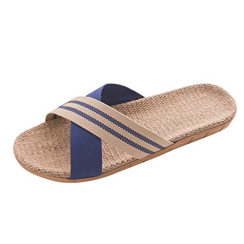 Lazzboy Herrenmode Anti-rutsch Leinen Home Indoor Toe Flache Schuhe Strand Hausschuhe Herren Anti-rutsch-leinen Hause Sommer Offene Zehe Wohnungen Beach Sandalen(Blau,44-45) von Lazzboy