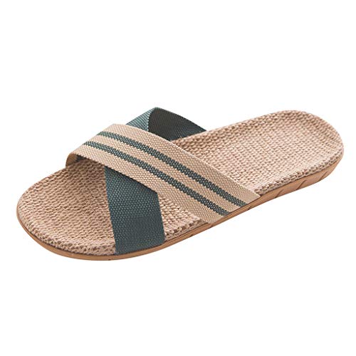 Lazzboy Herrenmode Anti-rutsch Leinen Home Indoor Toe Flache Schuhe Strand Hausschuhe Herren Anti-rutsch-leinen Hause Sommer Offene Zehe Wohnungen Beach Sandalen(Grün,42-43) von Lazzboy