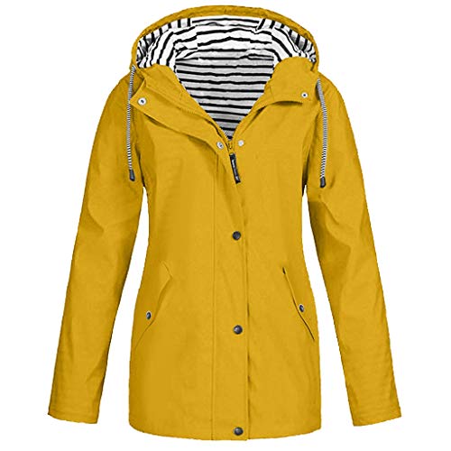 Lazzboy Jacken Damen, Frauen Feste Regenjacke Im Freien Plus Größe Wasserdichter Kapuze Regenmantel Winddicht übergangsjacke Frühling Outdoorjacke(Gelb,5XL) von Lazzboy