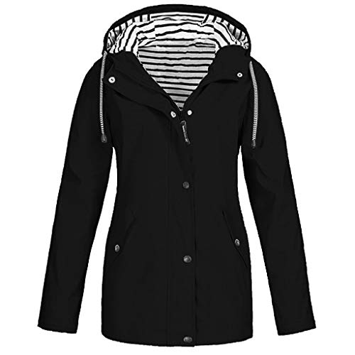 Lazzboy Jacken Damen, Frauen Feste Regenjacke Im Freien Plus Größe Wasserdichter Kapuze Regenmantel Winddicht übergangsjacke Frühling Outdoorjacke(Schwarz,2XL) von Lazzboy