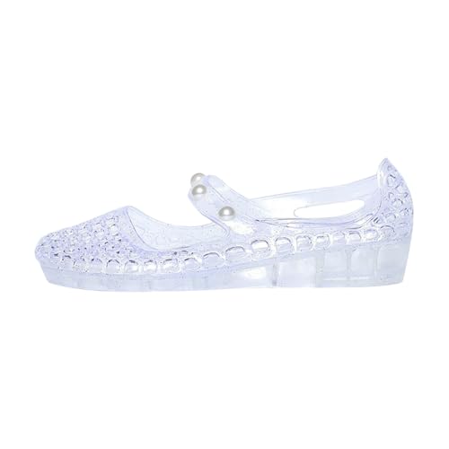 Lazzboy Jelly Sandalen Damen Gummi Mit Strass-Steinen Klassische Transparente Kunststoff Gummistiefel Badelatschen Atmungsaktivem Leichte Sommerschuhe Für Strand, Urlaub, Poolparty (Weiß,36) von Lazzboy