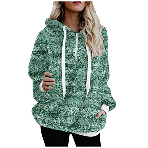 Lazzboy Kapuzenpullover Damen Frauen Plus Size Kapuzen Sweatshirt Winter Warme Reißverschlusstaschen Outwear Hoodie Pullover Teddy-Fleece Plüsch Pulli Einfarbig Langarm Mantel (Grün,XL) von Lazzboy