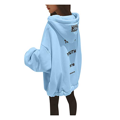 Lazzboy Kapuzenpullover Frauen Lose Large Zipper Letter Print Verdickung Sweater Damen Lange Ärmel Hoodie Pullover Frauen Mantel Jacke Lang Kapuzenpullis Pulli(Blau,5XL) von Lazzboy