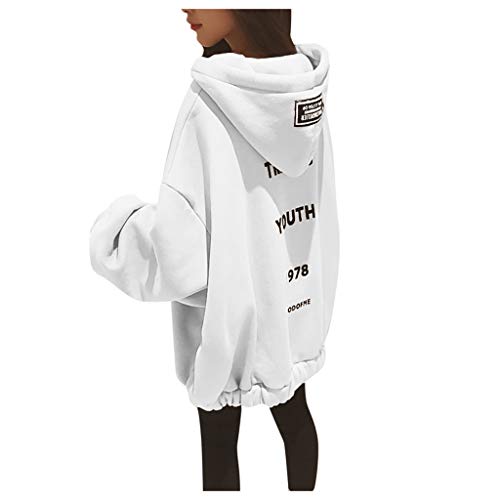 Lazzboy Kapuzenpullover Frauen Lose Large Zipper Letter Print Verdickung Sweater Damen Lange Ärmel Hoodie Pullover Frauen Mantel Jacke Lang Kapuzenpullis Pulli(Weiß,3XL) von Lazzboy