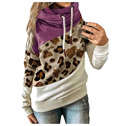 Lazzboy Kapuzenpullover Für Damen Lange Leopardenmuster Streetwear ärmel Mit Kapuze Pullover Langes Sweatshirt Hoodie Winter Freizeit Sweatjacke Outwear Kapuzenjacke (Pink,XL) von Lazzboy