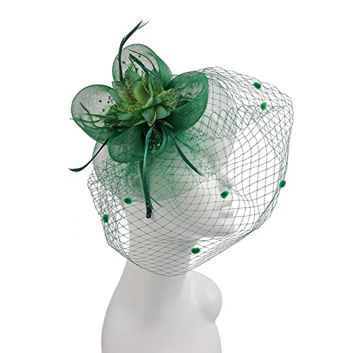 Lazzboy Karneval Damen Fascinator Haarreif Haarschmuck Kopfschmuck Kopfbedeckung Feder Braut Haar Accessoires Imitierte Blumen Mesh Blütenblatt Brauthut Rennbahn Festival Kostüm (Grün) von Lazzboy