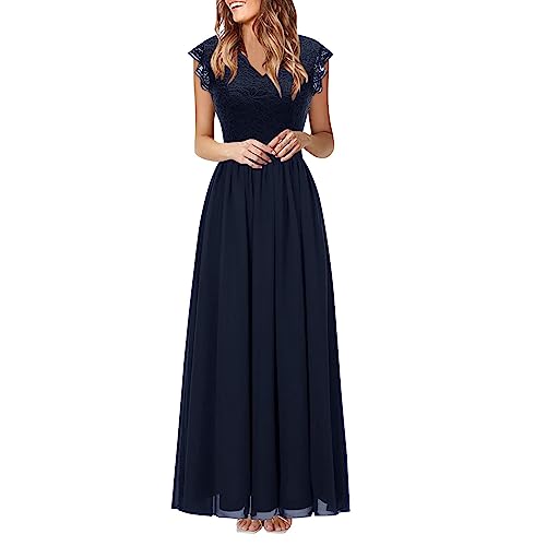 Lazzboy Kleid Damen Elegant Für Hochzeit Festlich Abendkleider Spitzenkleid Hi-Lo Brautjunferkleid Bridesmaid Dress Partykleid Abschlusskleid Lang Ballkleid (Blau,L) von Lazzboy