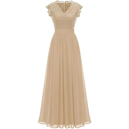 Lazzboy Kleid Damen Elegant Für Hochzeit Festlich Abendkleider Spitzenkleid Hi-Lo Brautjunferkleid Bridesmaid Dress Partykleid Abschlusskleid Lang Ballkleid (Khaki,M) von Lazzboy