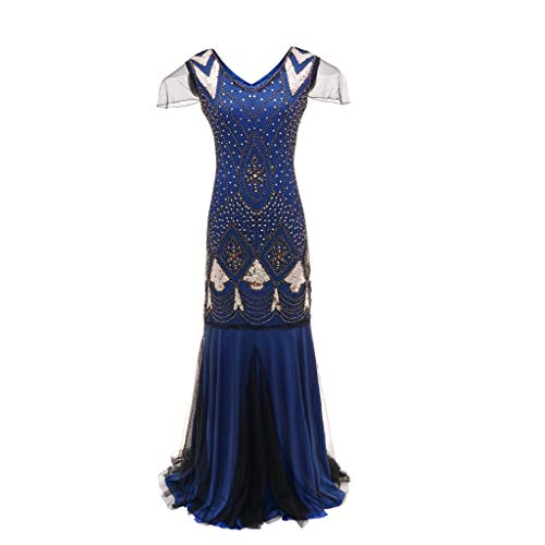 Lazzboy Kleid Frauen 1920er Jahre Perlen Fransen Pailletten verziert Party Flapper Gatsby (XL,Blau) von Lazzboy