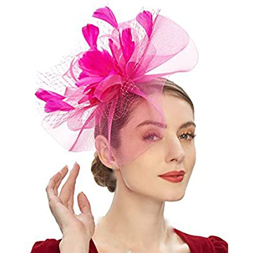 Lazzboy Kopfschmuck Damen Kostüm Haarschmuck Fascinator Faschingshüte Stirnbänder Hut Schleier Mesh Feder Mit Haarspange Haar Kopfbedeckung Für Party Kirche Hochzeit Cocktail (Lila) von Lazzboy