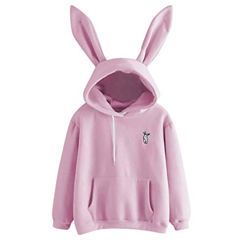 Lazzboy Langärmliges Kaninchen Hoodie Sweatshirt Für Damen Pullover Tops Bluse Ohr Kapuzenpullover(Rosa,M) von Lazzboy