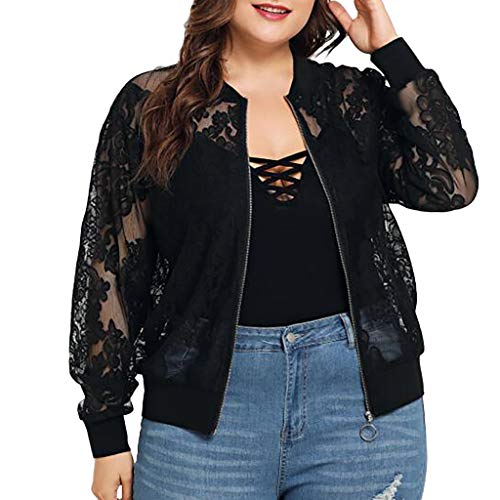 Lazzboy Langarm-Bluse Frauen Solid Plus Size Lace Lose Schal Strickjacke Top Vertuschen(Schwarz,5XL) von Lazzboy