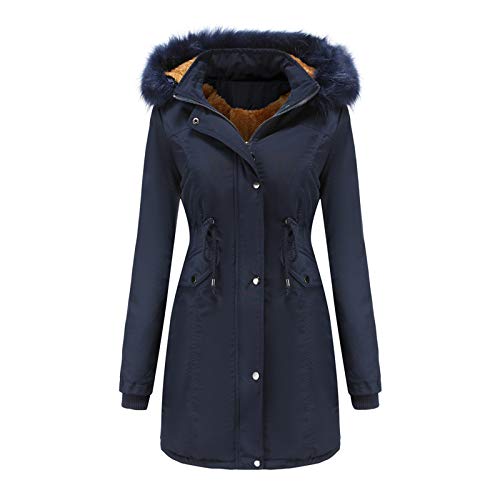 Lazzboy Mantel Frauen Winter Plus Size Einfarbig Daunenmantel Langarm Reißverschlusstasche Damen Jacke Winterjacke Parka Wintermantel Warm Gefüttert Teddyfell (Z-Dunkelblau,3XL) von Lazzboy