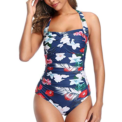 Lazzboy Monokini Damen Einteilige Bademode Rückenfrei Frauen One Piece Push Up Gepolsterte Bikini Badeanzug Schwimmanzug Retro Verstellbarer Schultergurt Badeanzüge(Weiß,L) von Lazzboy