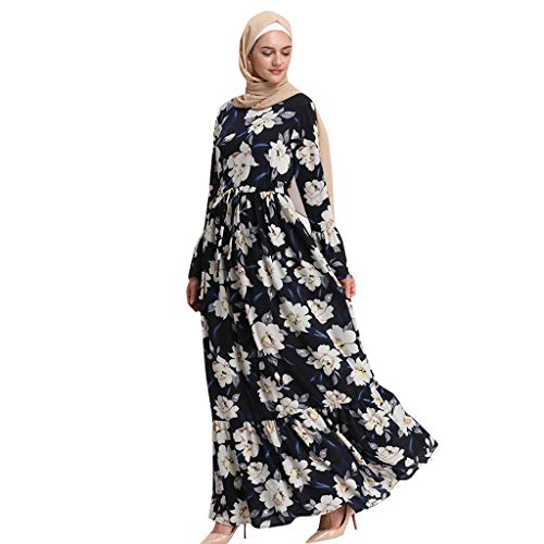 Lazzboy Moslemische Frauen-Lange Maxi-Kleid-Robe Abaya Islamische Blume-Dubai-Strickjacke Ramadan Muslimische Langarm Frauen-langes Maxi-Kleid Kleidung Dubai Patchwork Kleider Muslime(XL) von Lazzboy