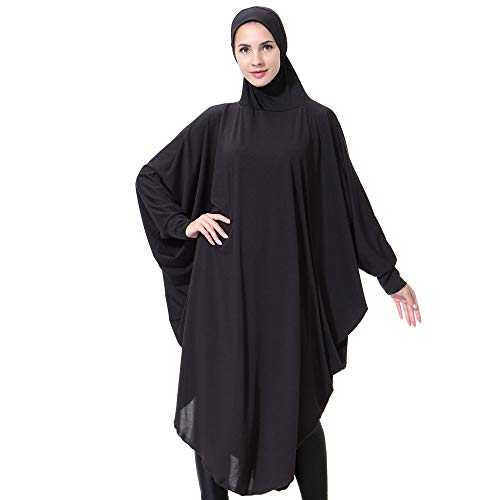 Lazzboy Muslim Daily Feste Langarm Lange Vintage Kleider Khimar Mit Niqab Option - Langer Hijab Integriertem Haarband Hält Praktisches Kopftuch Für Muslimische Frauen(Schwarz,XL) von Lazzboy