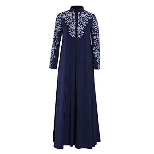 Lazzboy Muslim Maxi Kleid Trompete ärmel Abaya Lange Robe Kleider Tunika Gürtel Frauen Moslems Lose Einfarbig Kleidung Araber Kaftan Dubai(Blau,XL) von Lazzboy