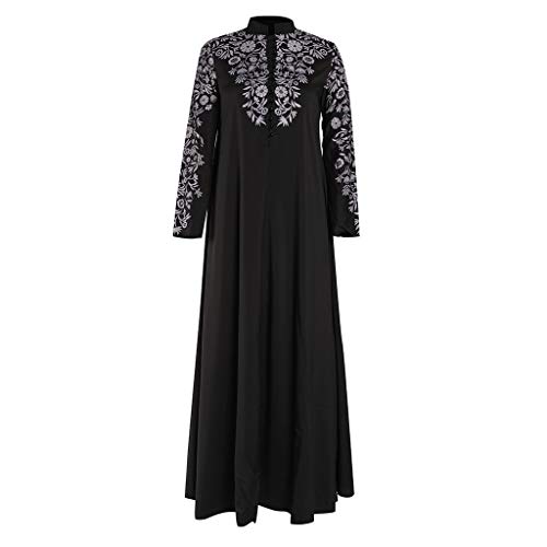 Lazzboy Muslim Maxi Kleid Trompete ärmel Abaya Lange Robe Kleider Tunika Gürtel Frauen Moslems Lose Einfarbig Kleidung Araber Kaftan Dubai(Schwarz,4XL) von Lazzboy