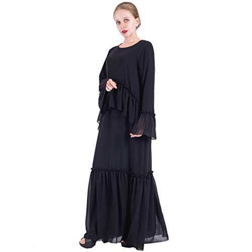 Lazzboy Muslimische Langarm Dubai Abaya Party Kleid Der Frauen Damen Muslim Kleidung Kleider Arab Arabisch Indien Türkisch Abendkleid Hochzeit Kaftan Robe(Schwarz,S) von Lazzboy