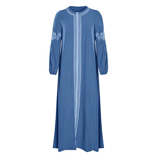 Lazzboy Muslimisches Kleider Frauen Kaftan Arab Jilbab Abaya Spitze Nähen Maxikleid Damen Langarm Abendkleider Muslim Hochzeit Kleidung Saudi-arabien Rockabilly(Hellblau,3XL) von Lazzboy