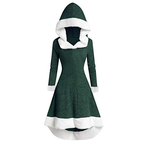 Lazzboy Partykleid Damen Winter Langarm Patchwork Mit Kapuze Vintage Kleid Mittelalter Bodenlangen Cosplay Dress Kleidung Renaissance Kostüm Lang Halloween (Grün, L) von Lazzboy