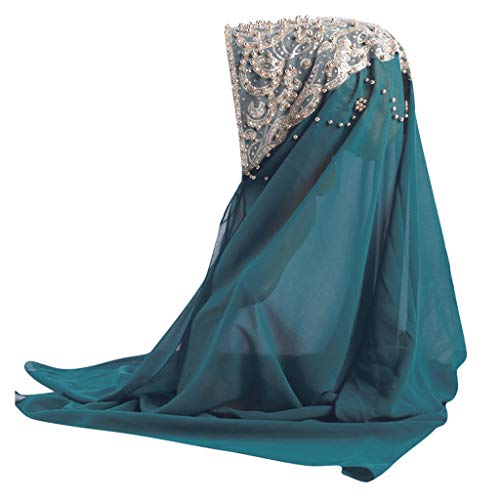 Lazzboy Plain Chiffon Muslim Hijab Schal Halstuch Damen Kopftuch Gesichtsschleier Glitzernder Turban Hidschab Diamanten Islamischen Abaya Dubai Frauen Ramadan Kopfbedeckung Bandana(K) von Lazzboy
