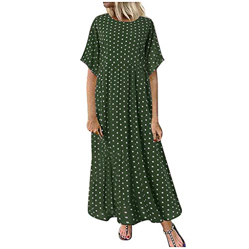 Lazzboy Plus Size Damen O-Ausschnitt Kurzarm Dot Printed Vintage Rockabilly Kleid Knielang Bleistiftkleid Kleider Blüte Drucken Strandkleider Maxikleider Cocktailkleid(Grün,5XL) von Lazzboy