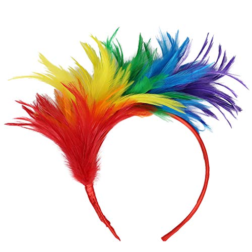 Lazzboy Regenbogen Haarreif Stirnband Cosplay Karneval Kostüm Feder Kopfschmuck 20er Stil Federn Haarband Retro Fascinator Stirnbänder Damen Cocktail Party Fasching (Rot) von Lazzboy