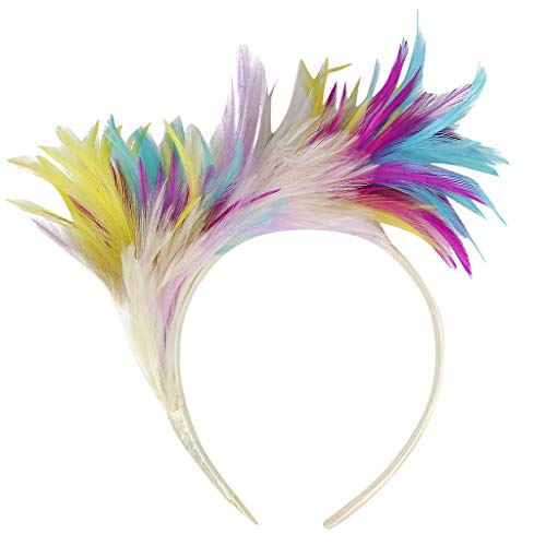 Lazzboy Regenbogen Haarreif Stirnband Cosplay Karneval Kostüm Feder Kopfschmuck 20er Stil Federn Haarband Retro Fascinator Stirnbänder Damen Cocktail Party Fasching (Weiß) von Lazzboy