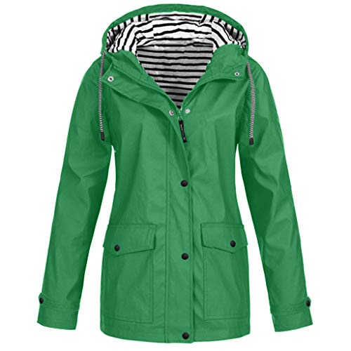 Lazzboy Regenmantel Frauen Fester Regen Wasserdichter Mit Kapuze Winddichter Jacken Mantel Damen Frühling Bequem Regenjacke Outdoor Winddicht Parka Coat(Grün,4XL) von Lazzboy