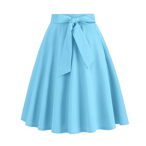 Lazzboy Rock Damen Swing 50s Retro Vintage Rockabilly Knielang Festliche Röck Mit Gürtel Faltenrock Elegant 50er Jahre A Linie (Blau,XXL) von Lazzboy